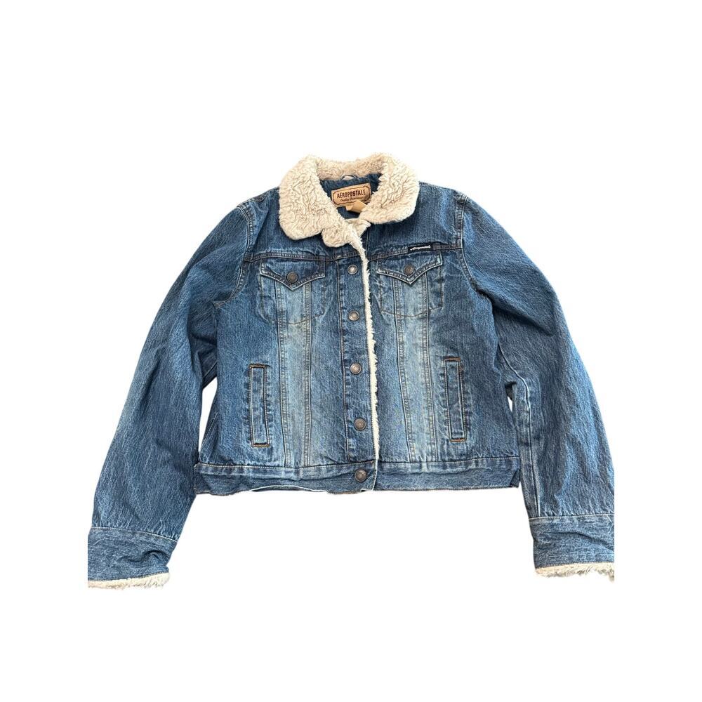 Aeropostale  Women’s  Denim Fur Trim & Collar Jacket Blue Size M
